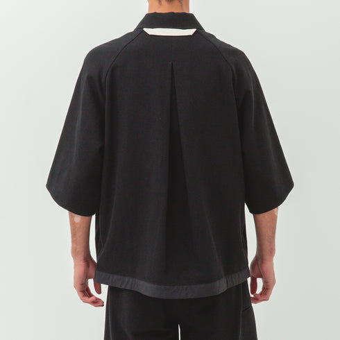 Merely Made Dobby Cotton Raglan Cape Shirt Black 25SML279SH-1 10931289 Fit Back Degli Uberti